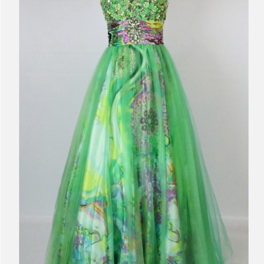 Mori Lee Green Multicolor Ball Gown